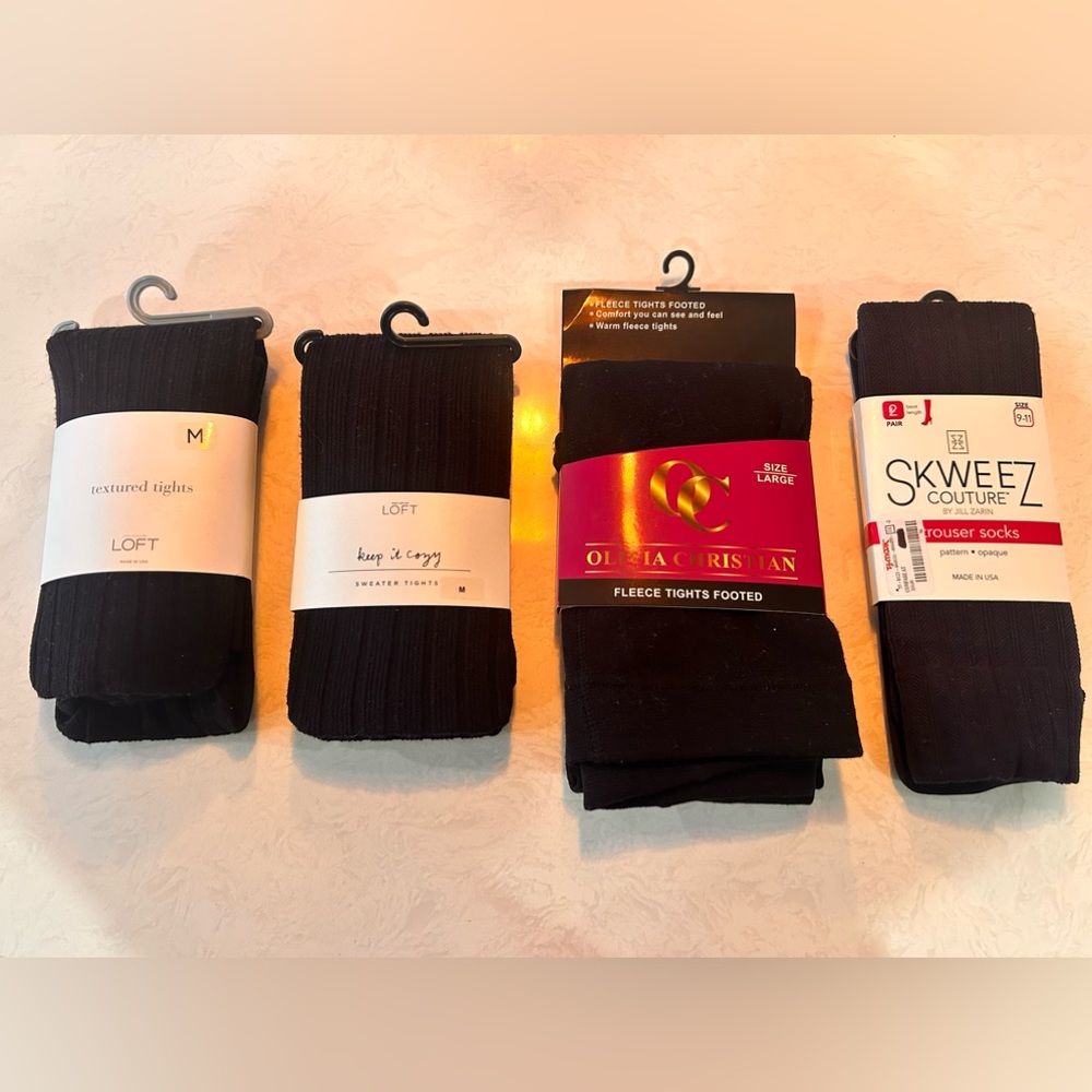 Woman’s black leggings and trouser socks